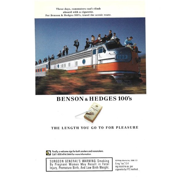 Benson & Hedges 100 Cigarette AD All Aboard Train 1990s  Vintage Print Ad - Picture 1 of 2